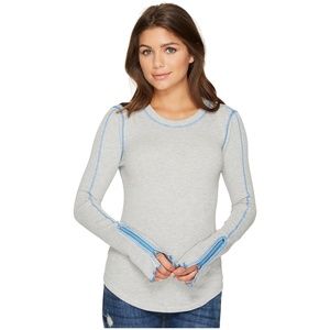 Free People Gray Zip To It Blue Cuff Thermal Top